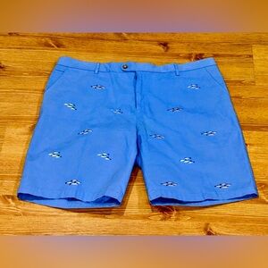 J Mclaughlin Blue Embroidered Fish Preppy Designer Shorts Men's 42
